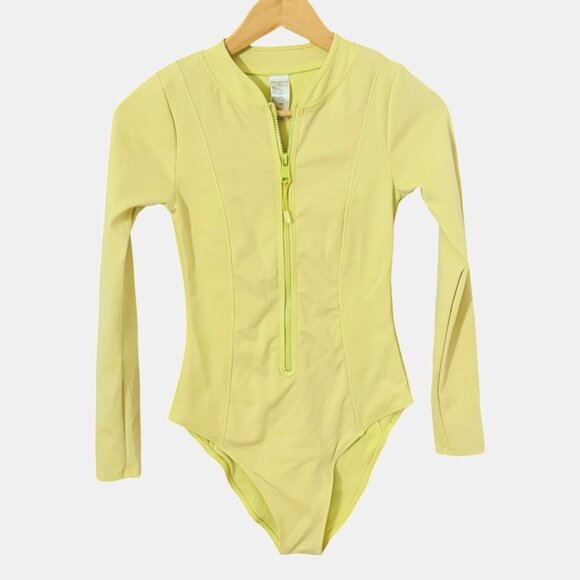 Good American | Key Lime High Cut Longsleeve Zip Front Swimsuit - Picture 1 of 8